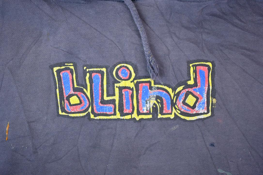 Vintage 1990s Blind Skateboards Distressed Graphic Hoodie / 90s Hoodie / Vintage Sweater / Color Block /
