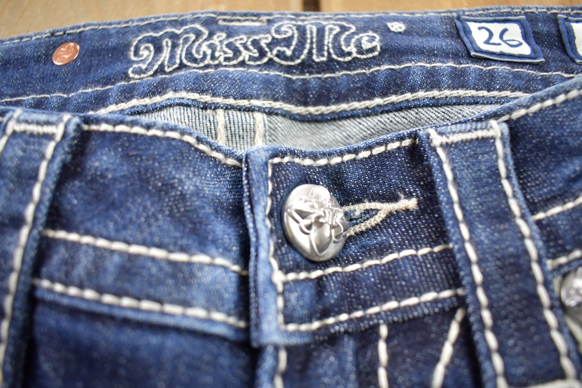 Vintage Y2K Miss Me Bedazzled Low Rise Jeans Size 26x33