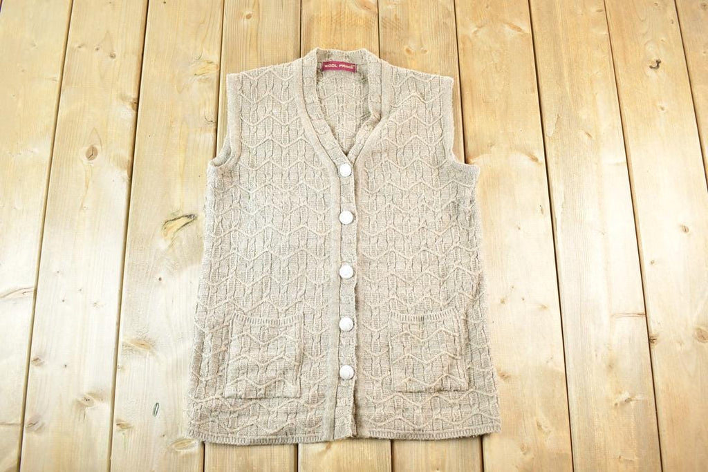 Vintage 90s Wool Knit Cardigan Vest - Chunky Button Up