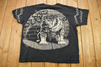 Vintage 1996 Bulldog All Over Print Liquid Blue Graphic T Shirt