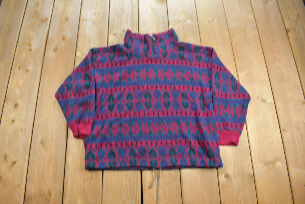 Vintage 1980s Ashly Brent Abstract Pattern Fleece Quarter Zip