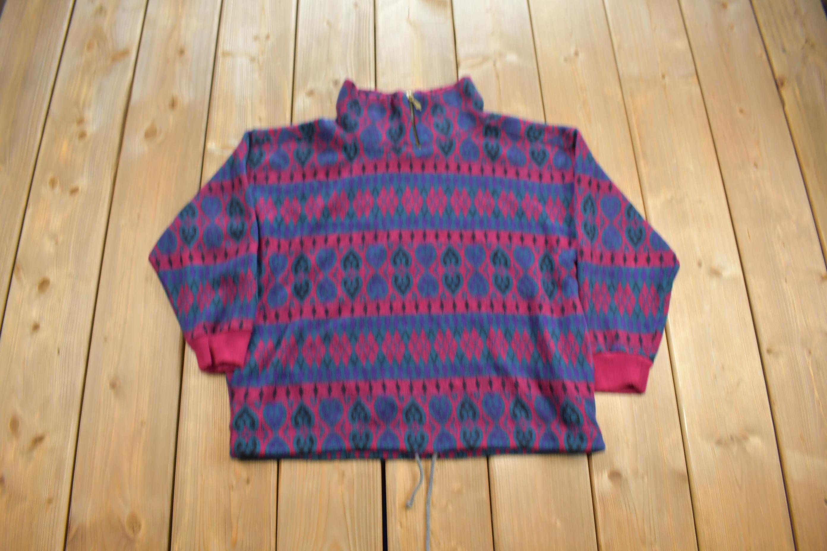 Vintage 1980s Ashly Brent Abstract Pattern Fleece Quarter Zip