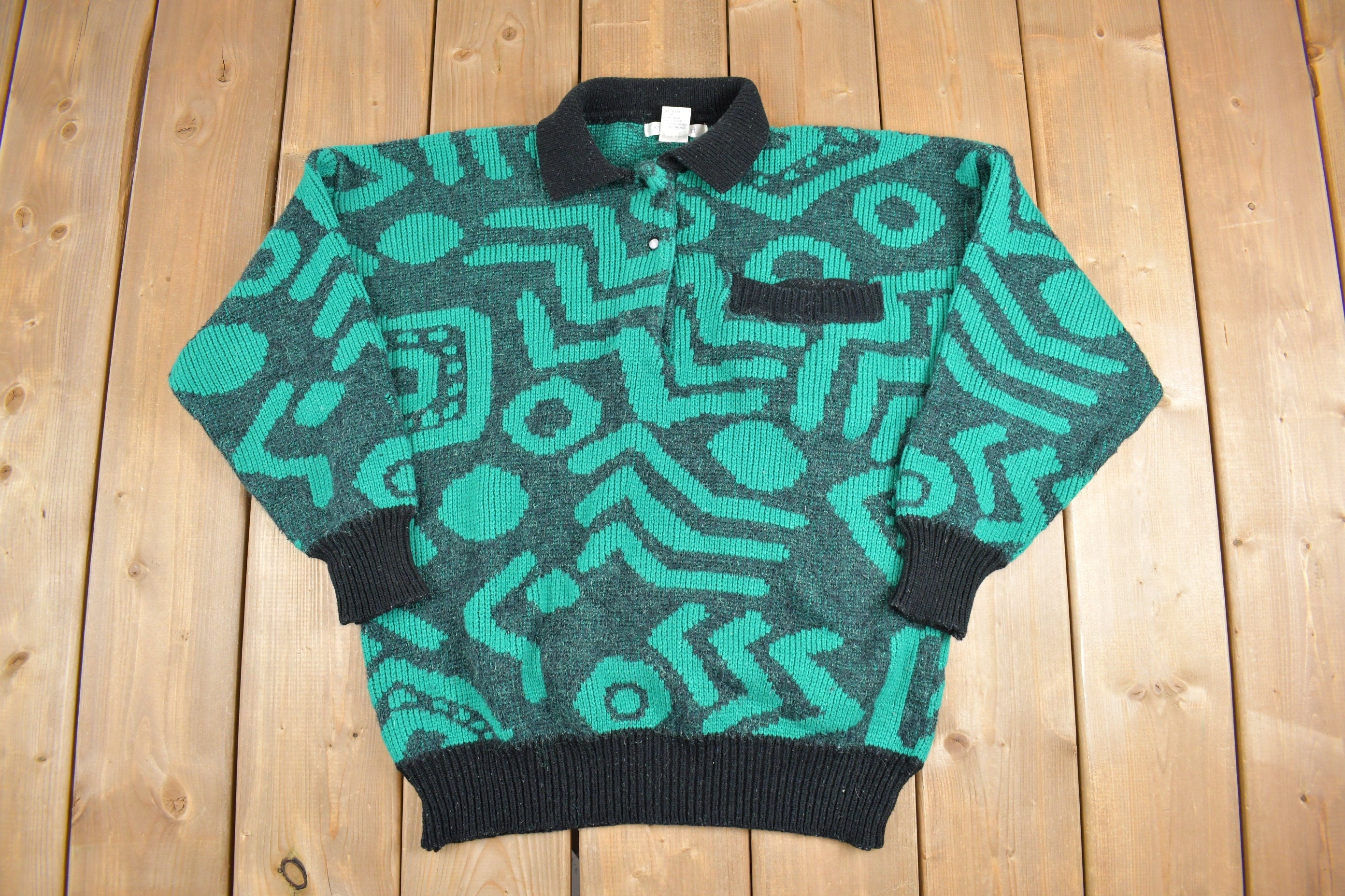 Vintage 1980s Susann D Knit Polo Sweater