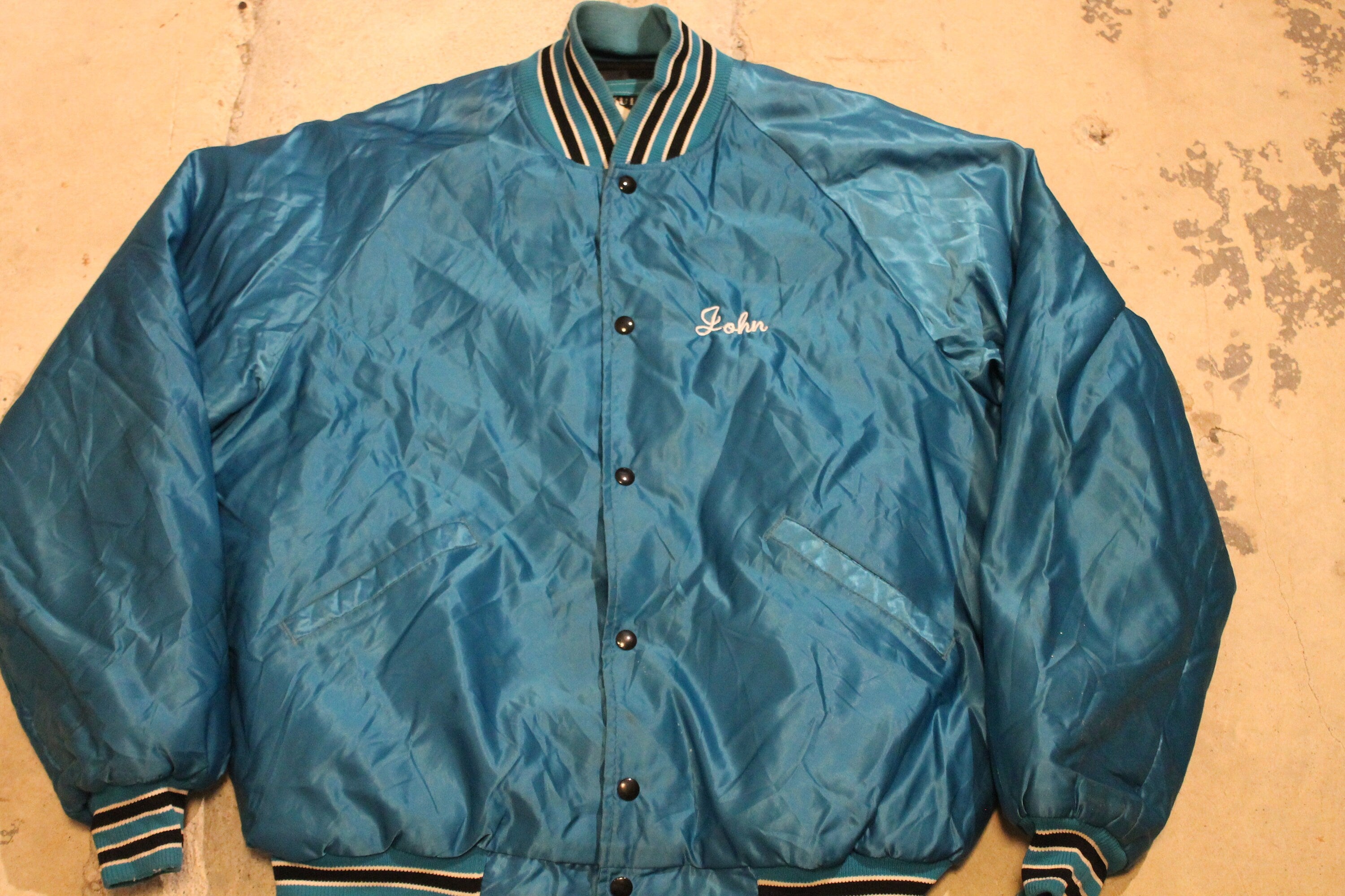 Vintage 1980s Bricklayers & Allied Crafts Chain Stitched Satin Bomber Jacket