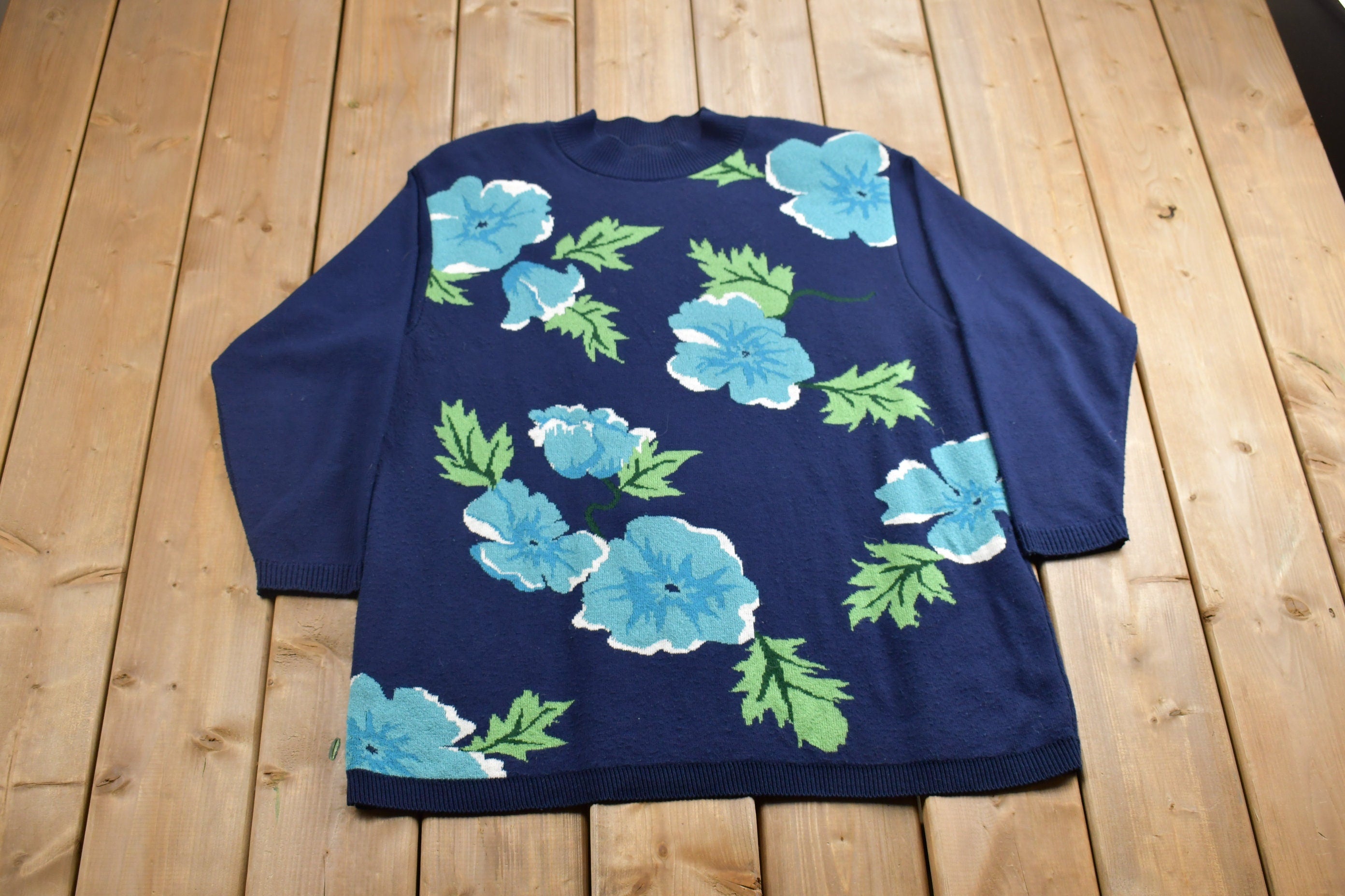 Vintage 1990s Alfred Dunner Floral Knitted Crewneck Sweater