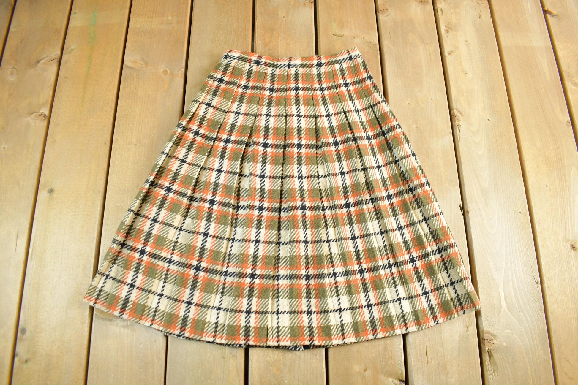 Vintage 1970s Wool Tartan Plaid Skirt Women's 24