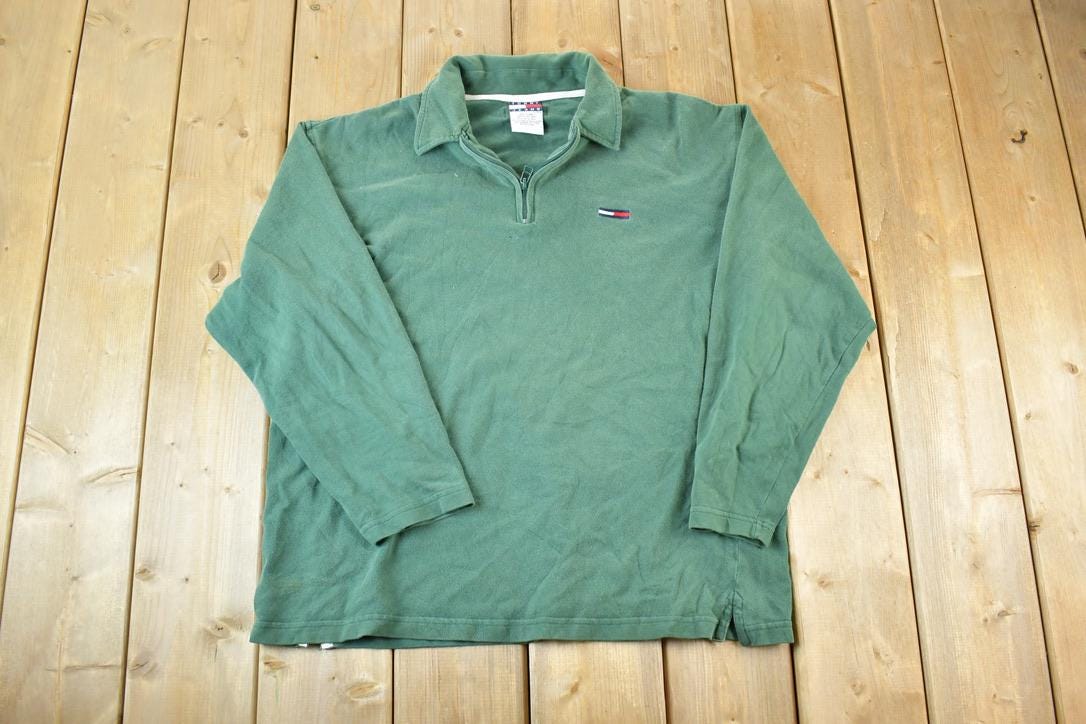 Vintage 1990s Tommy Jeans Souvenir Quarter Zip Crewneck Sweatshirt Made In USA