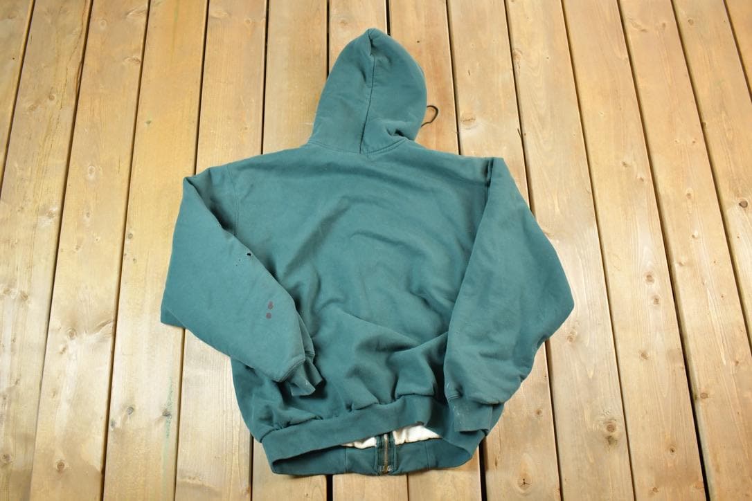 Vintage 1990s Carhartt Perfectly Distressed Lined Full Zip Hoodie Sweater Made In USA