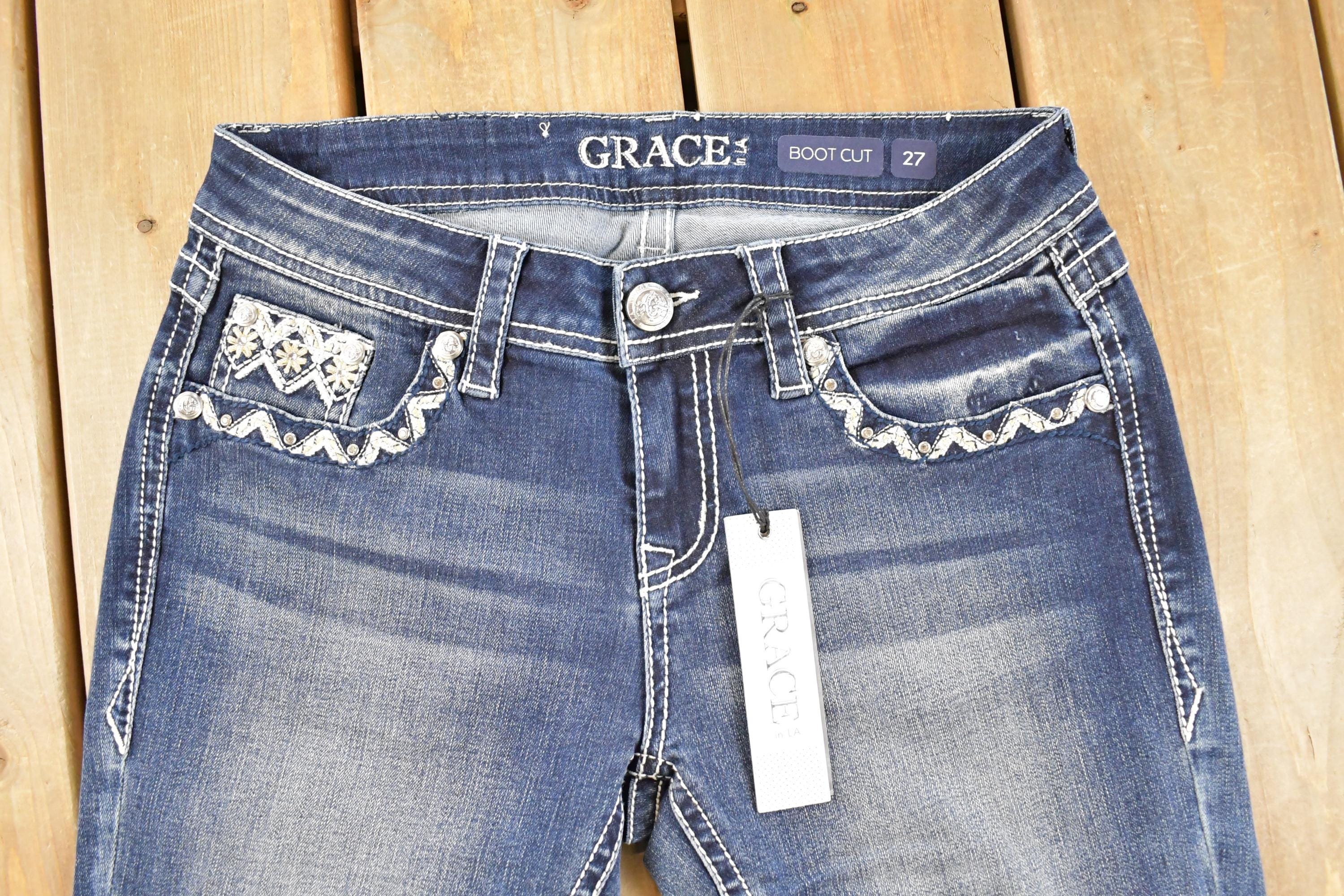 Vintage Deadstock Y2K Grace LA Bedazzled Low Rise Jeans Women's Size 27 x 32