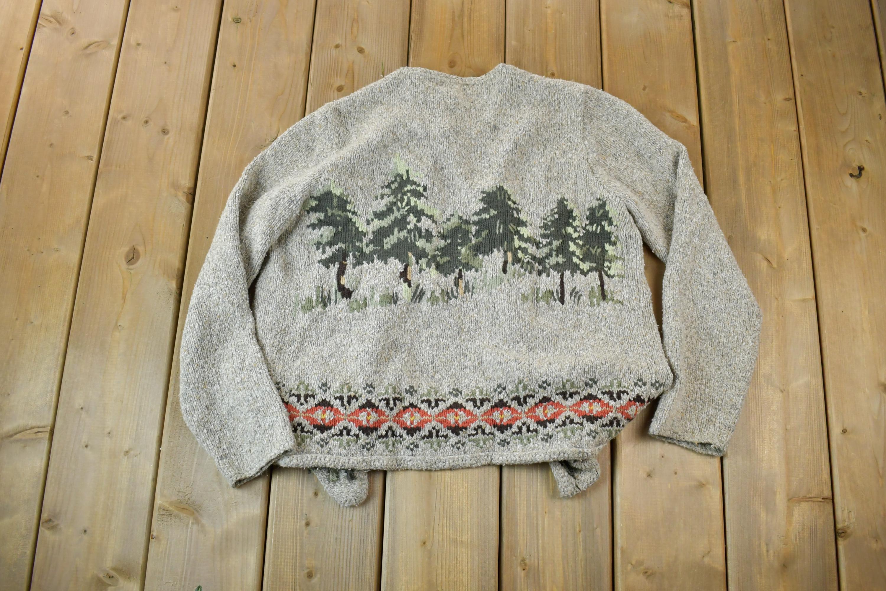 Vintage 1990s Northern Reflections 3D Colored Cable Knit Button Up Crewneck Sweater