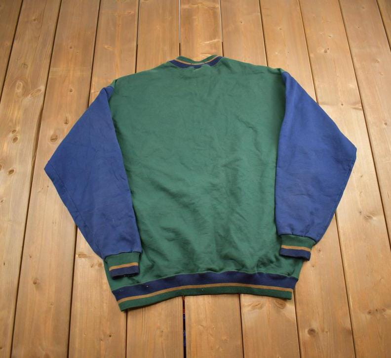 Vintage 1990s Warrior Insecticide Colorful Patchwork Crewneck Sweatshirt Made In USA