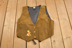 Vintage 1990s Disney Winnie The Pooh Suede Leather Vest  Formal Wear  Leather  Suede Vest  Formal Fashion  Silk Vest  Embroidered