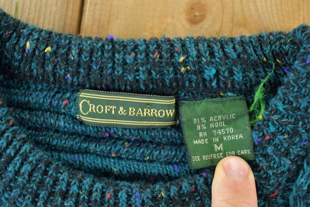 Vintage 1990s Croft And Barrow Wool Knit Abstract Pattern Crewneck Sweater