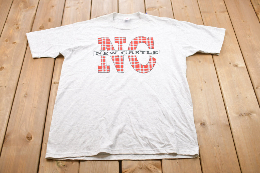 Vintage 1990s New Castle Plaid Graphic T-Shirt