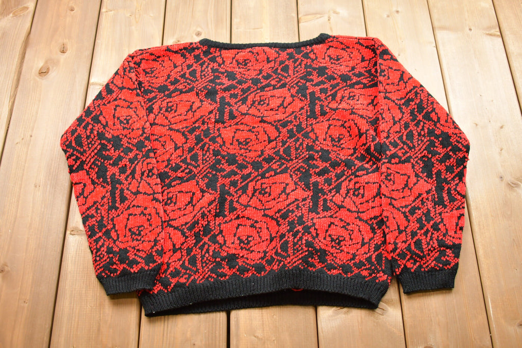 Vintage Red Roses Knitted Sweater