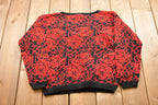 Vintage Red Roses Knitted Sweater