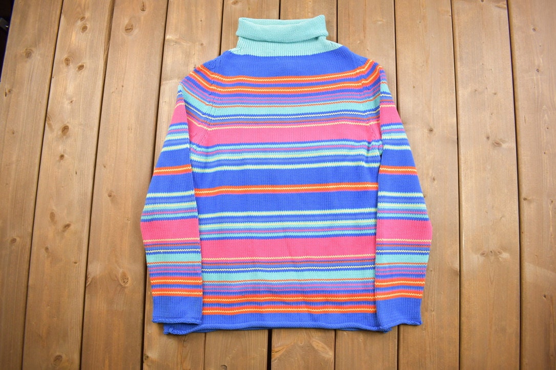 Vintage 1990s Lauren Ralph Lauren Striped Knitted Roll Neck Sweater