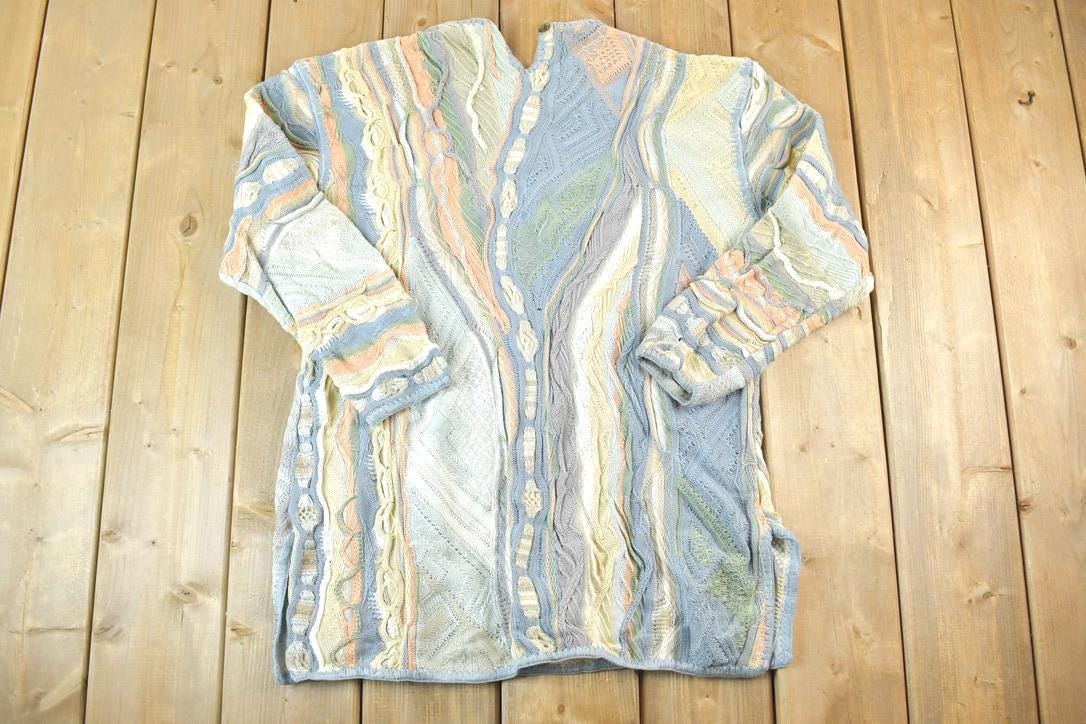 Vintage 1990s Coogi Made In Australia 3D knit 100% Cotton Abstract Pattern Crewneck Sweater Dress