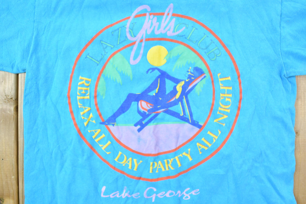 Vintage 1990s Lake George Lazy Girls Club Souvenir Party T-Shirt
