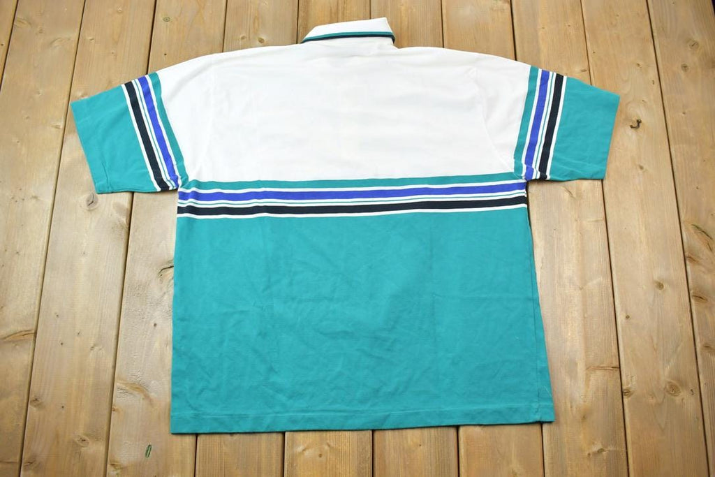 Vintage 1990s Quarter Button Striped Graphic T-Shirt