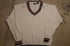 Vintage 1990s 3D Cable Knit Pattern V-Neck Sweater /