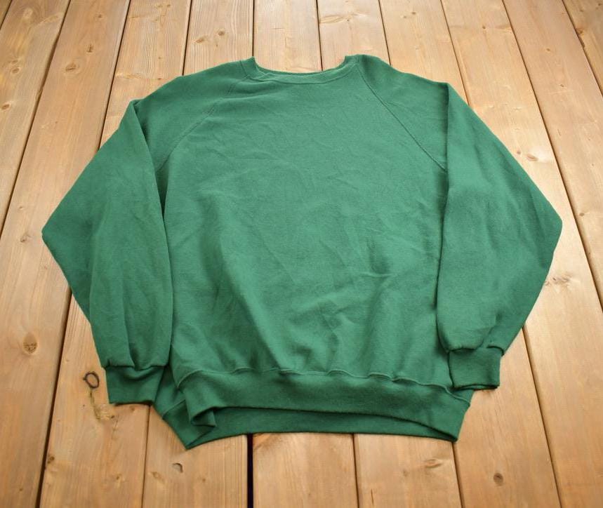 Vintage 1990s Blank Green Riders Crewneck Sweatshirt Made In USA