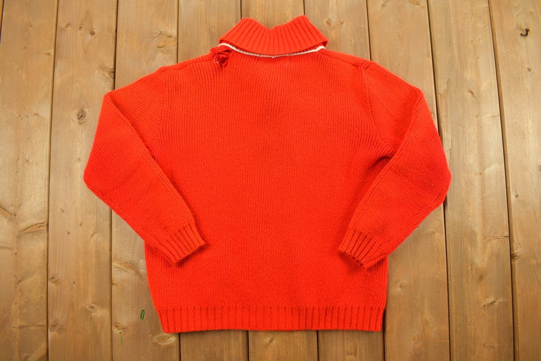 Vintage 1950s Red Collared Cardigan Knit Sweater