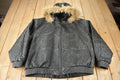 Vintage 1990s Tanners Avenue Leather Mosaic Embroidered Bomber Jacket