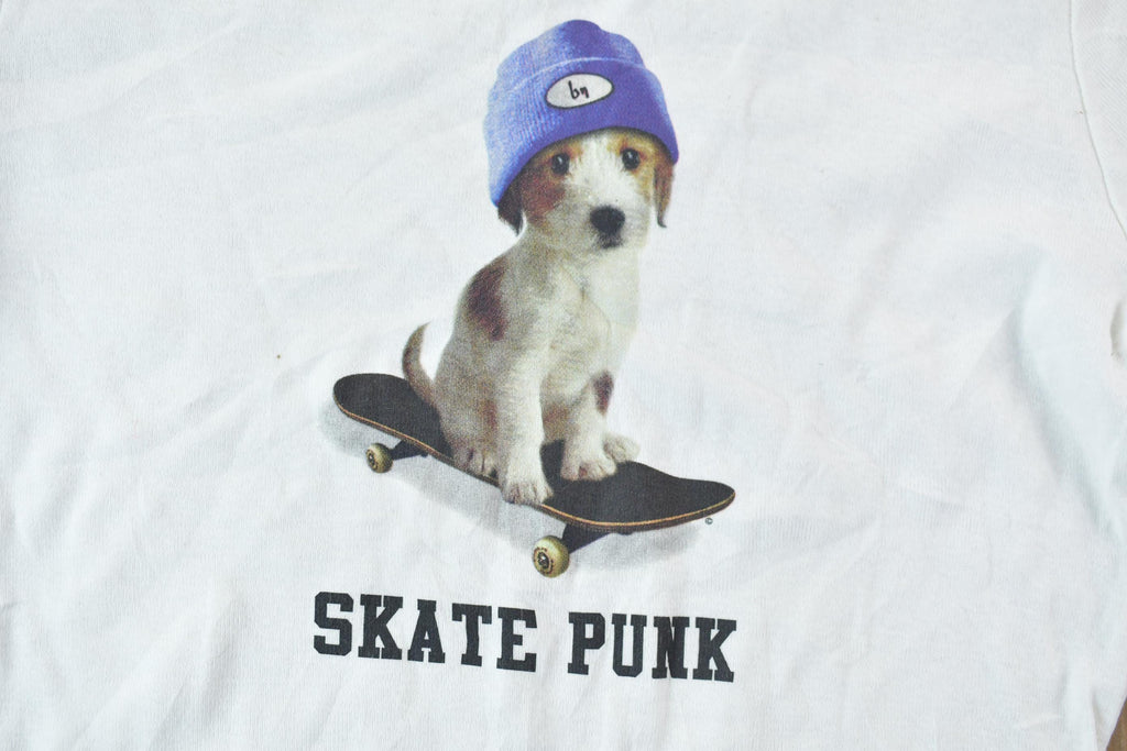 Vintage 1990s Skate Punk Puppy White and Navy Women's Graphic T-Shirt