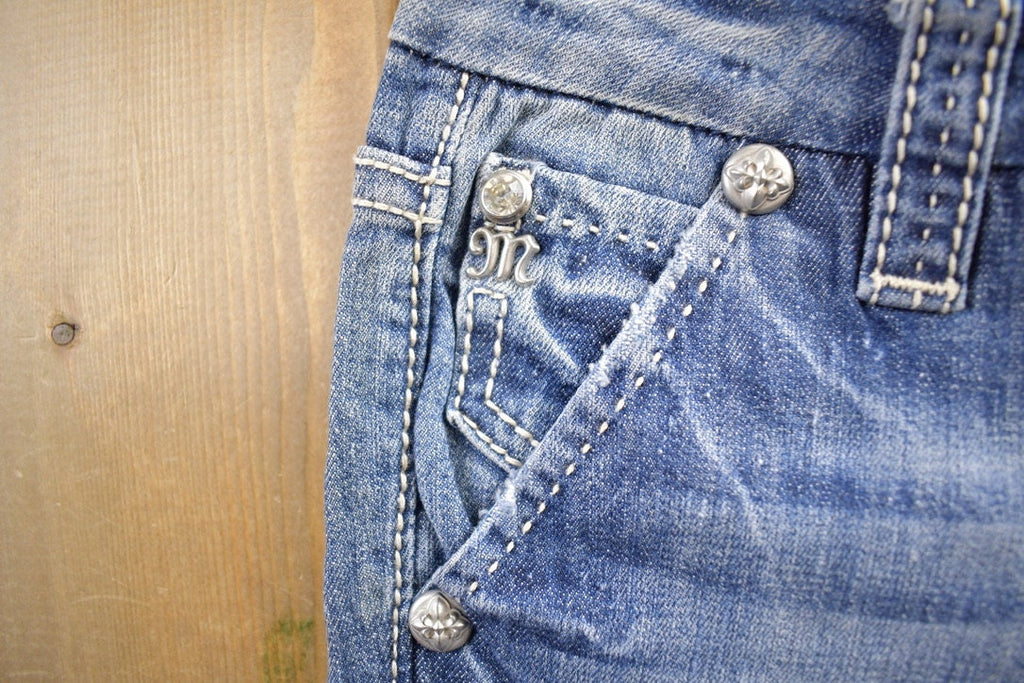 Vintage Y2K Miss Me Bedazzled Wide Leg Low Rise Jeans Size 26x33