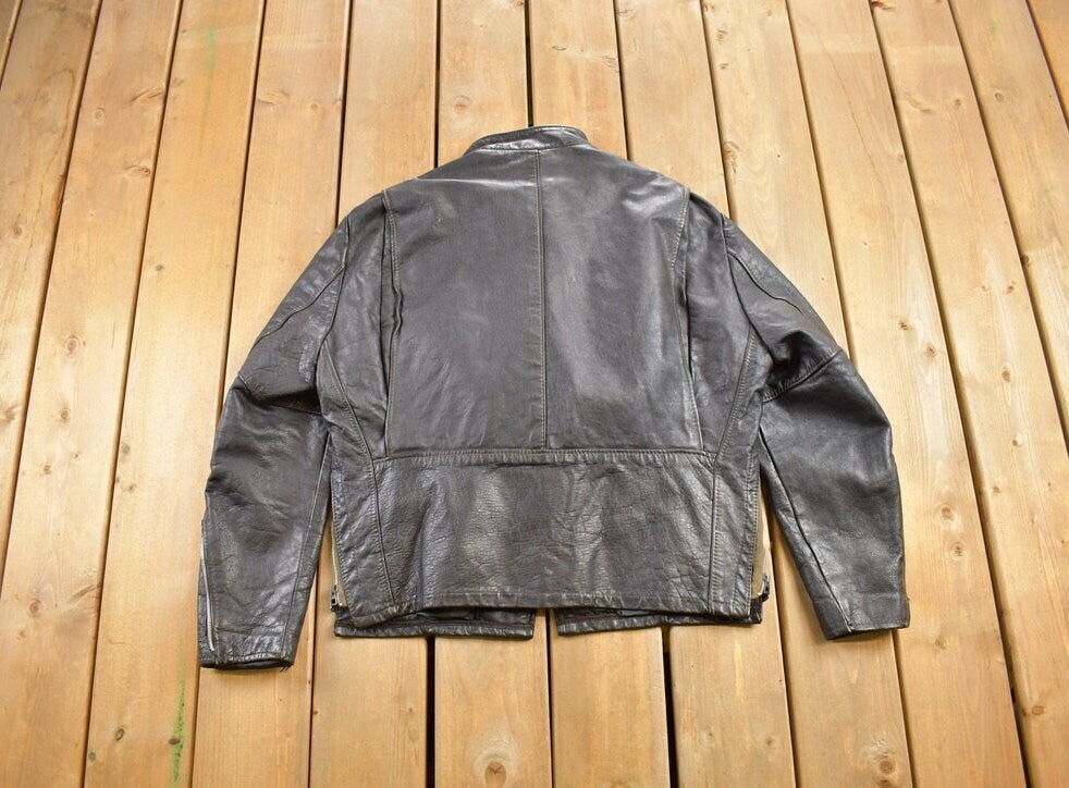 Vintage 1980s Excelled Cafe Racer Black Leather Jacket