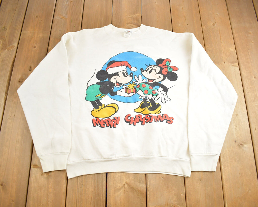 Vintage 1990s Mickey Mouse Minnie Mouse Merry Christmas Disney Crewneck Made In USA