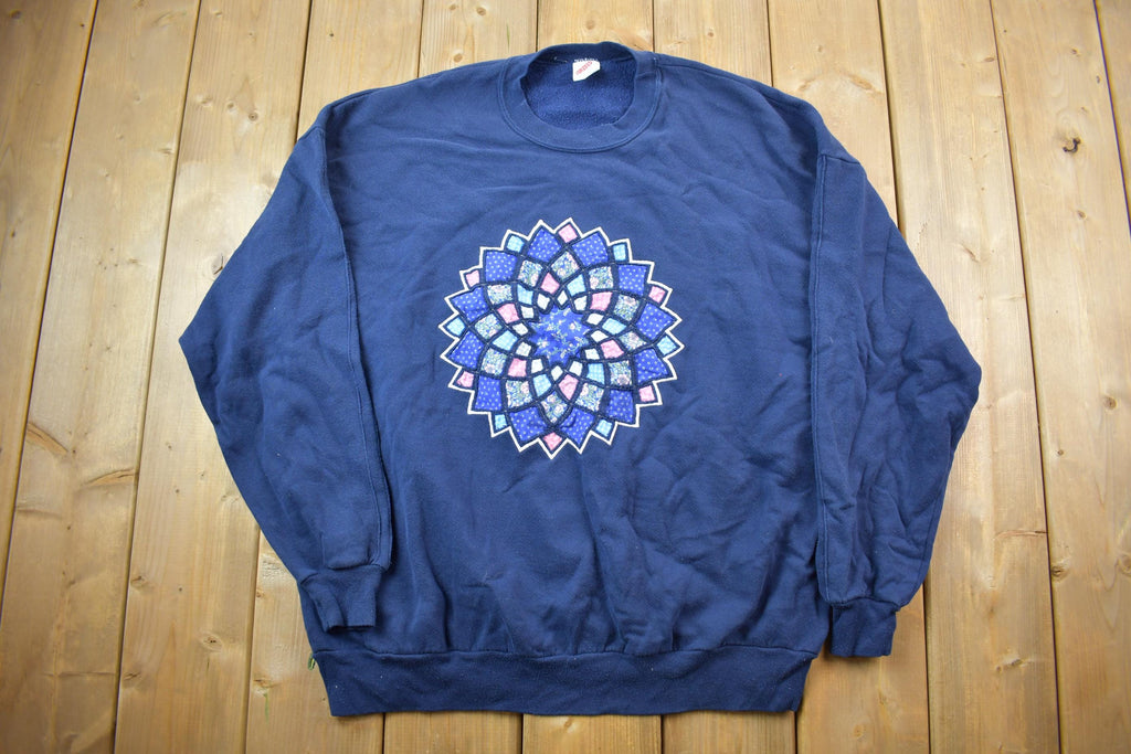 Vintage 1990s Embroidered  Quilt design  Crewneck Sweatshirt Made In USA
