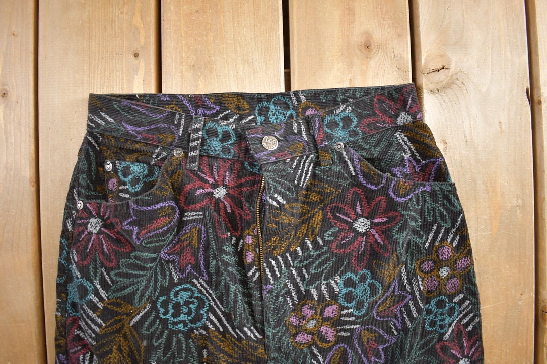Vintage 1990s Lee Floral Corduroy Pants Size 28x31