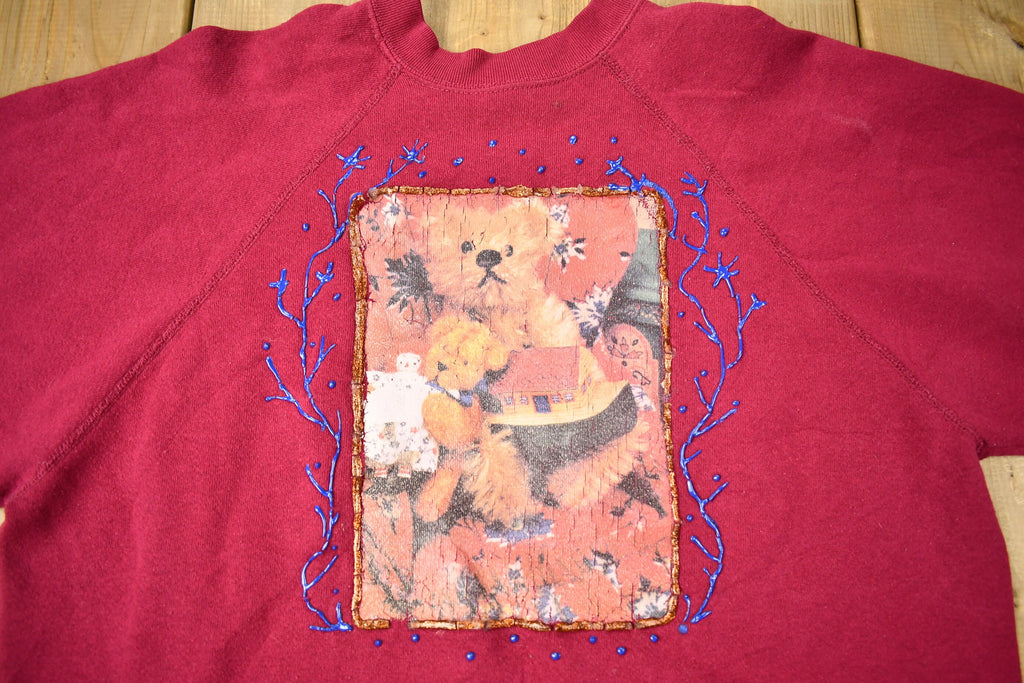 Vintage 1980s Cute Teddy Bear Raglan Crewneck Sweater