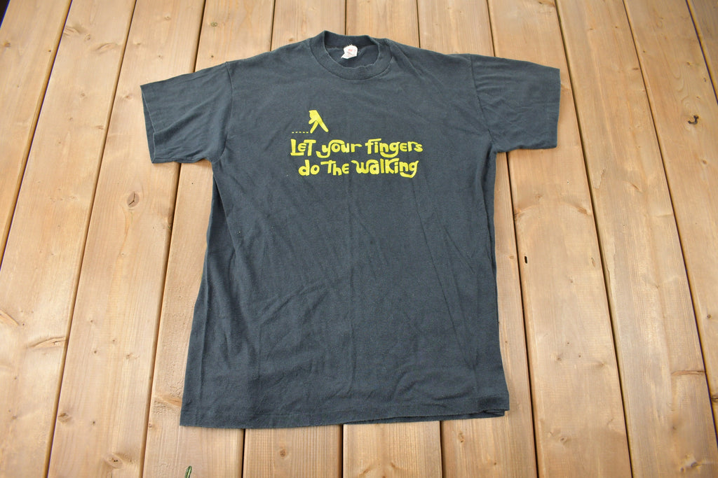 Vintage 1980s Let Your Fingers Do The Walking Single Stitch Graphic T Shirt Made In USA