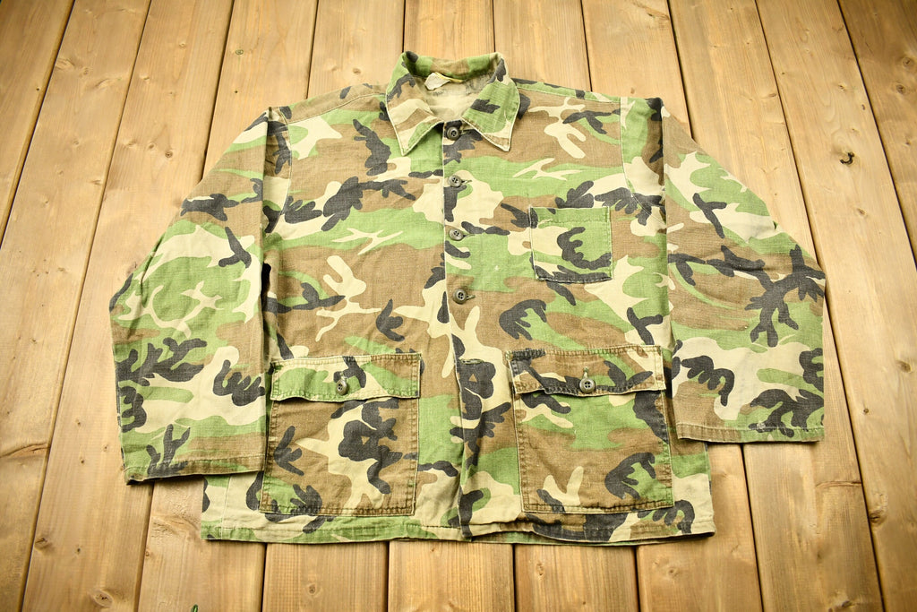 Vintage 1970s Military Button Up Camo Shirt