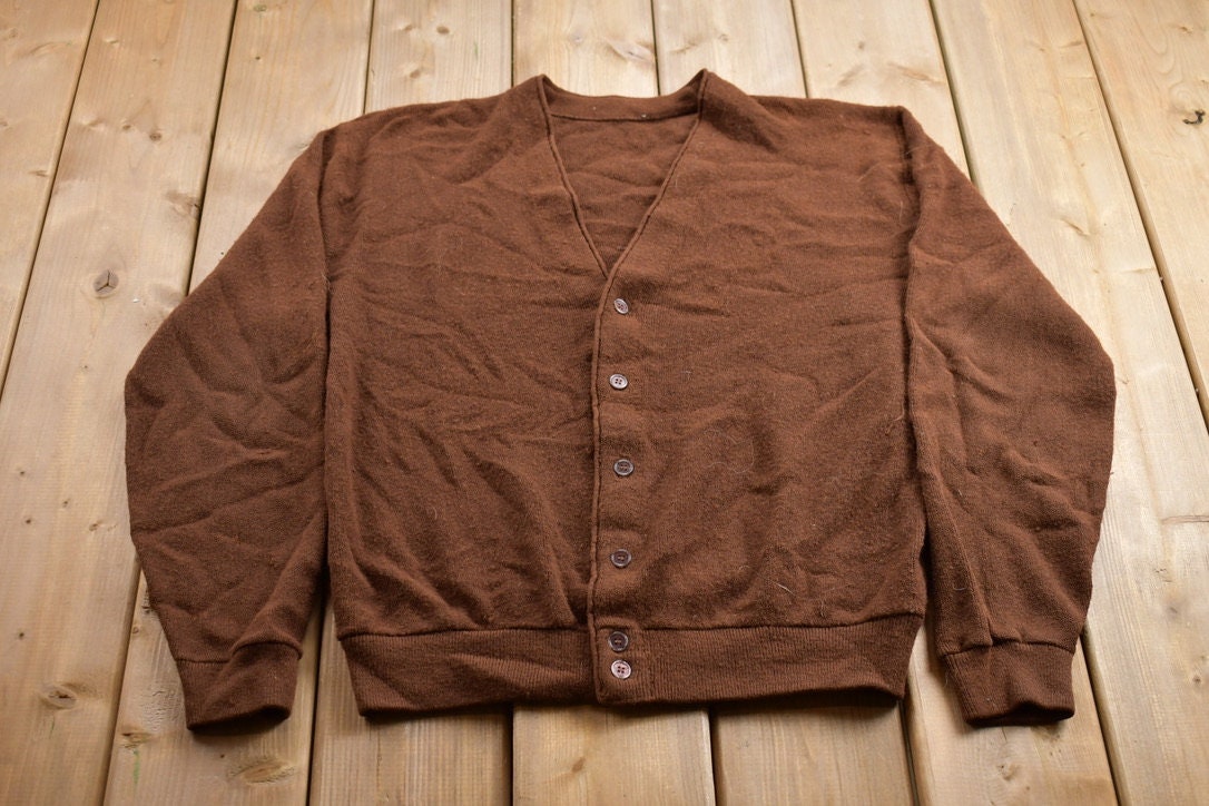 Vintage 1990s Knitted Brown Cardigan Sweater / Vintage Cardigan / Button Up / Blank Cardigan / Brown Knit Cardigan / Vintage Knit / 90s Knit