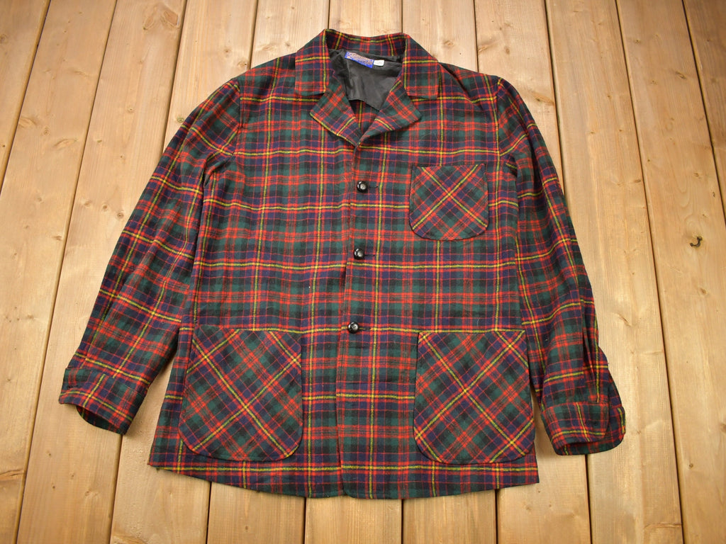Vintage 1970s Pendleton Plaid Button Up Blazer Shirt