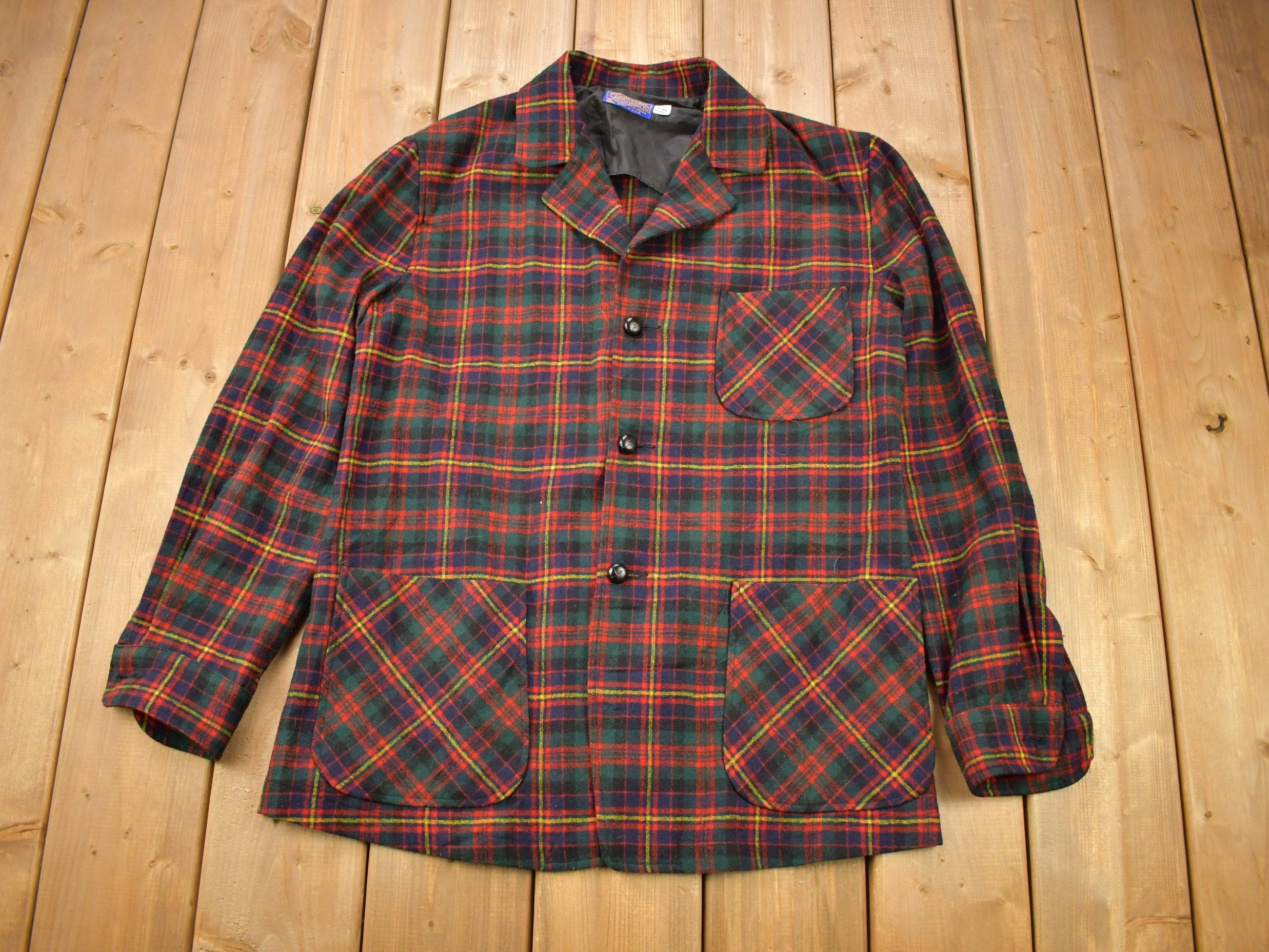 Vintage 1970s Pendleton Plaid Button Up Blazer Shirt