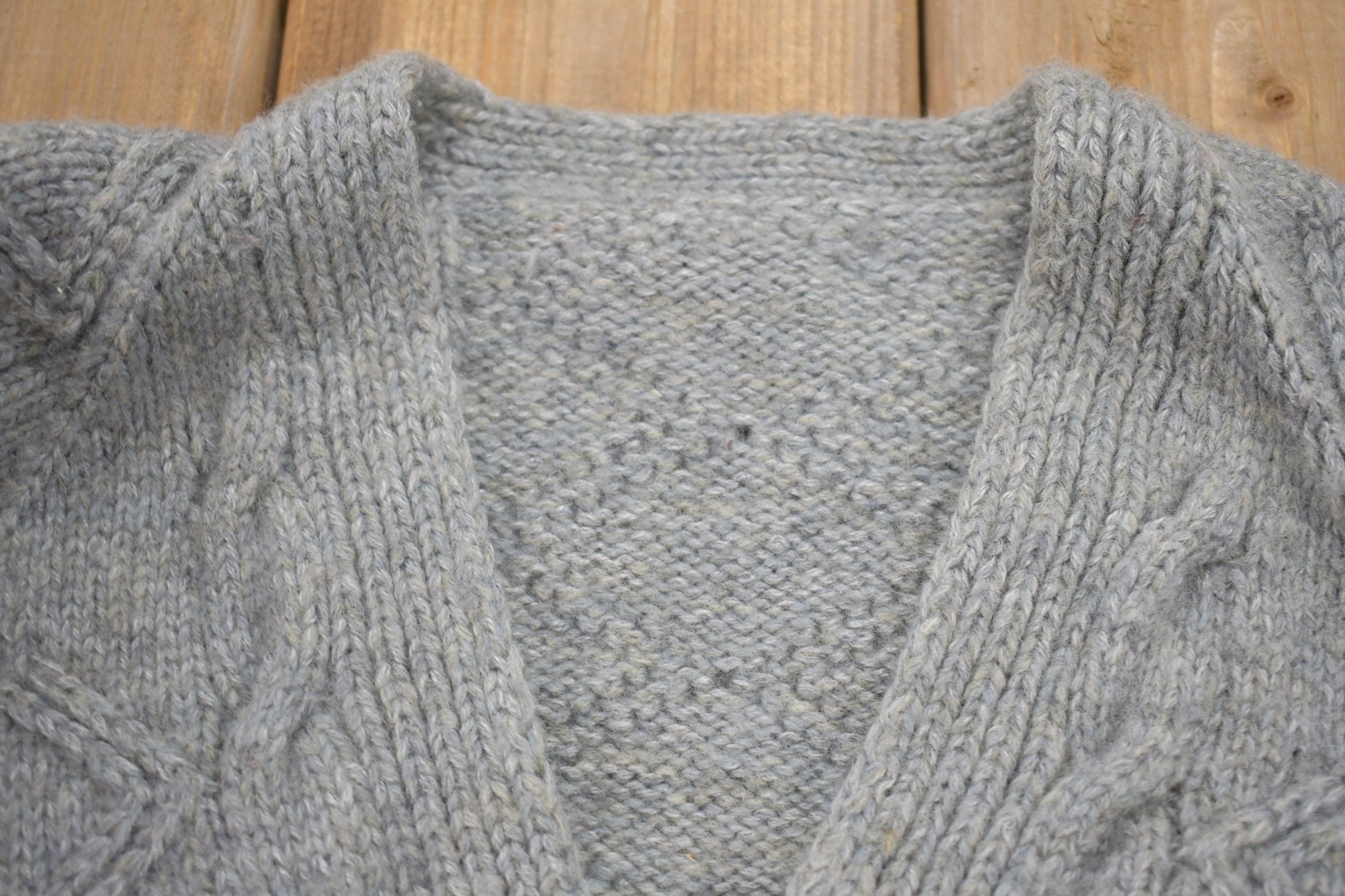 Vintage 1980s 3D Grey Cable Knit Cardigan Sweater