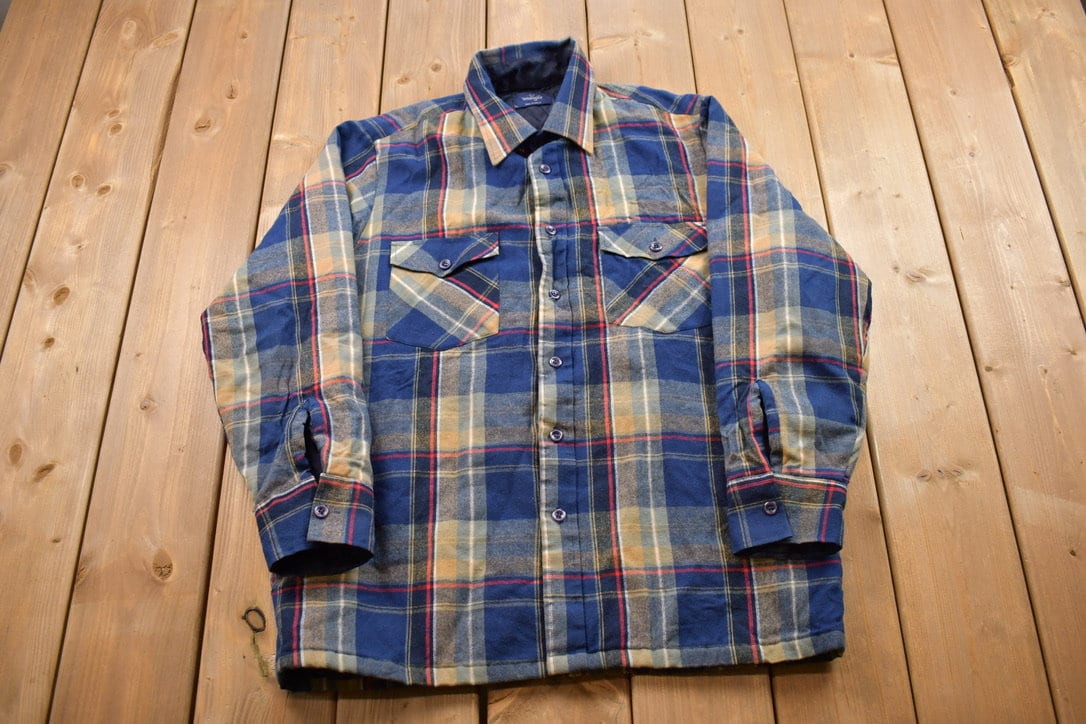 Vintage 1990s Wrangler Lined Plaid Flannel Button Up Shirt
