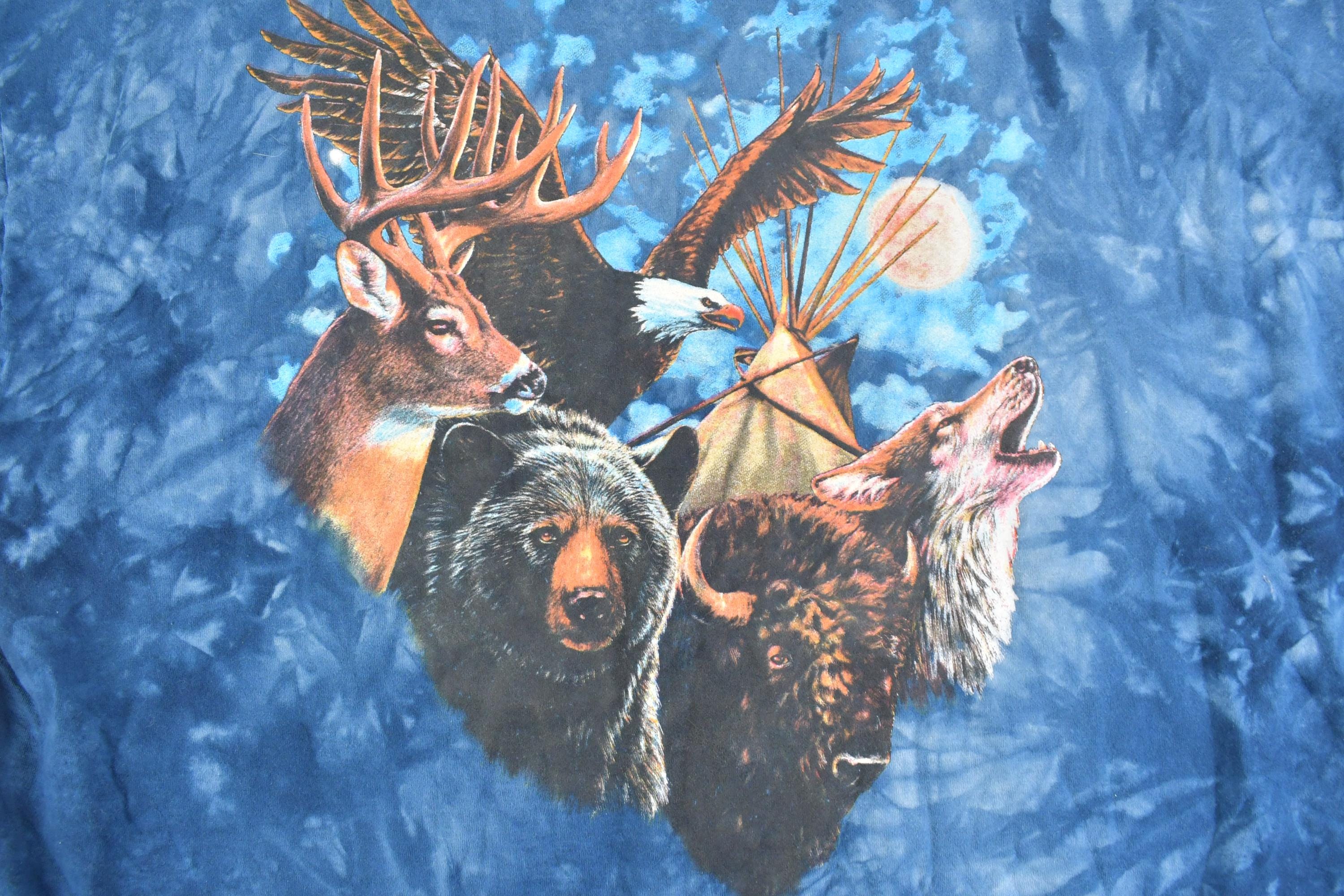 Vintage 1990s Nature Theme Bear Moose Wolf Graphic T-Shirt