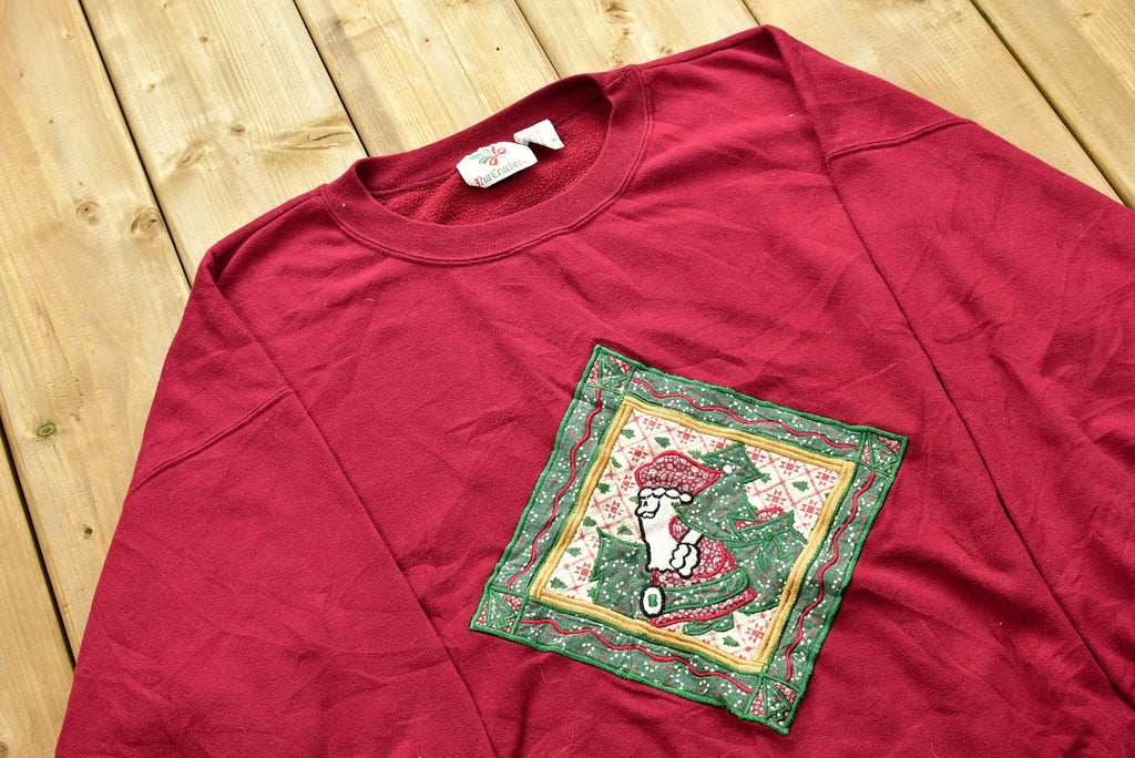 Vintage Christmas Santa Sweater , 90s Holiday Crewneck , Winter Wear , Festive Diamond Graphic Print
