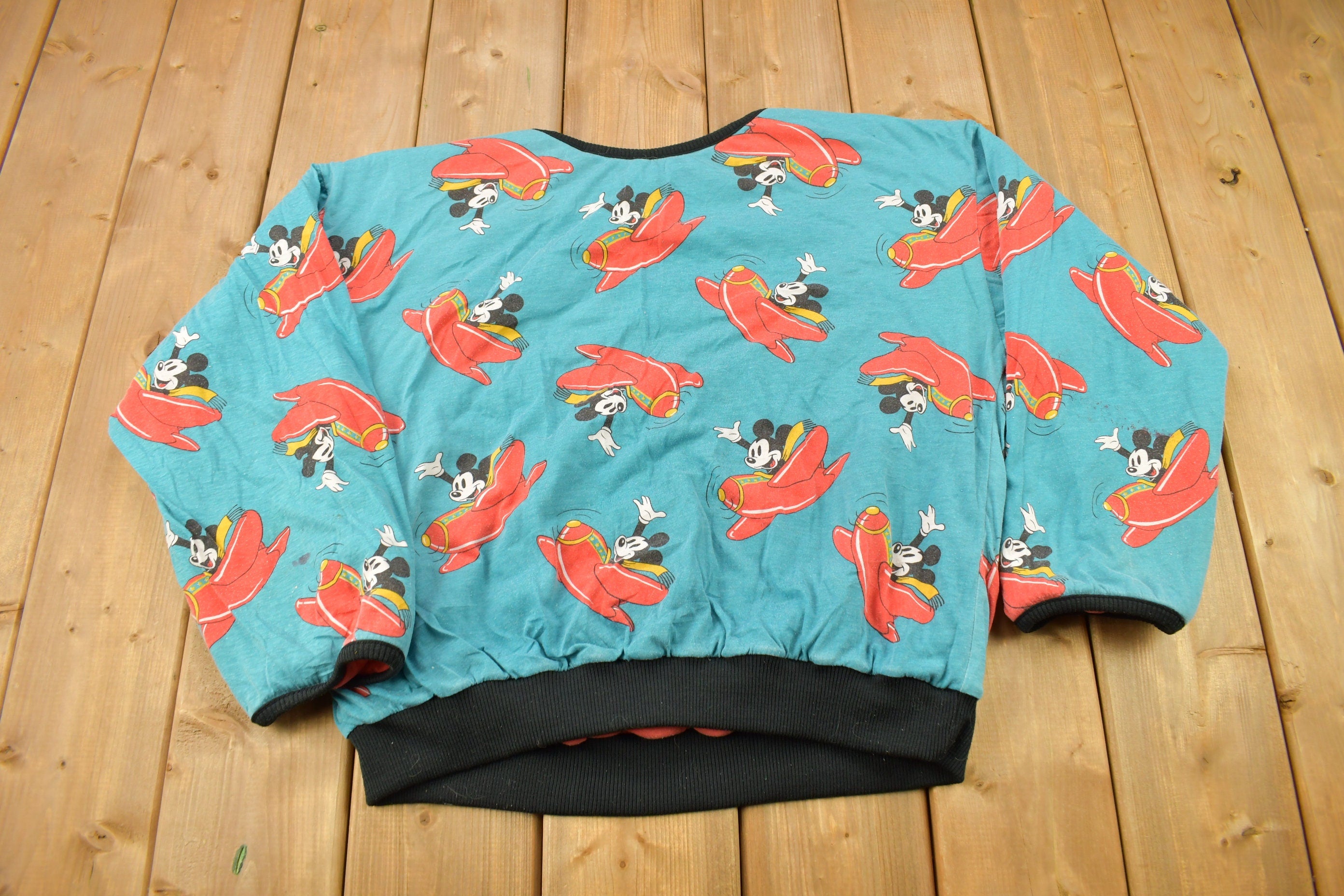 Vintage 1980s Mickey Mouse Reversible All Over Print Disney Crewneck