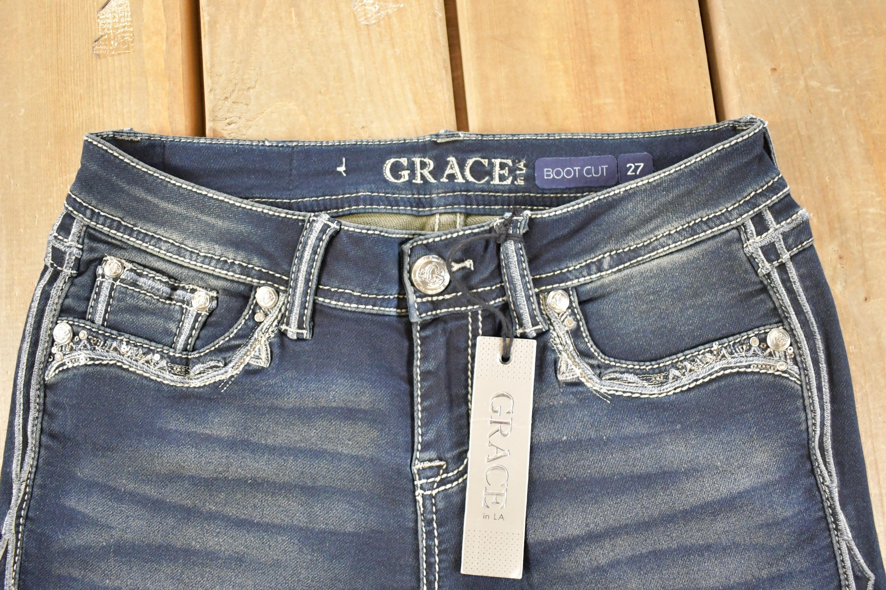 Vintage Deadstock Y2K Grace LA Bedazzled Low Rise Jeans Women's Size 27 x 32