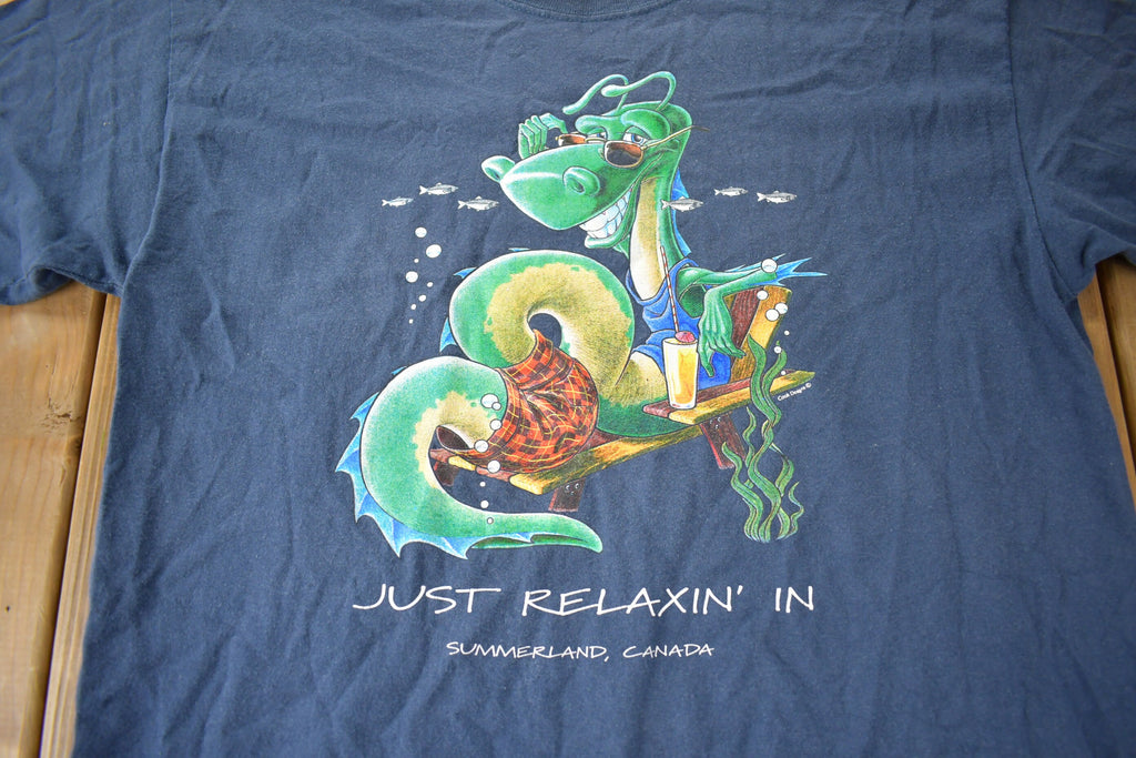 Vintage 1990s Just Relaxin In Souvenir Summerland Canada Travel T Shirt Made In USA