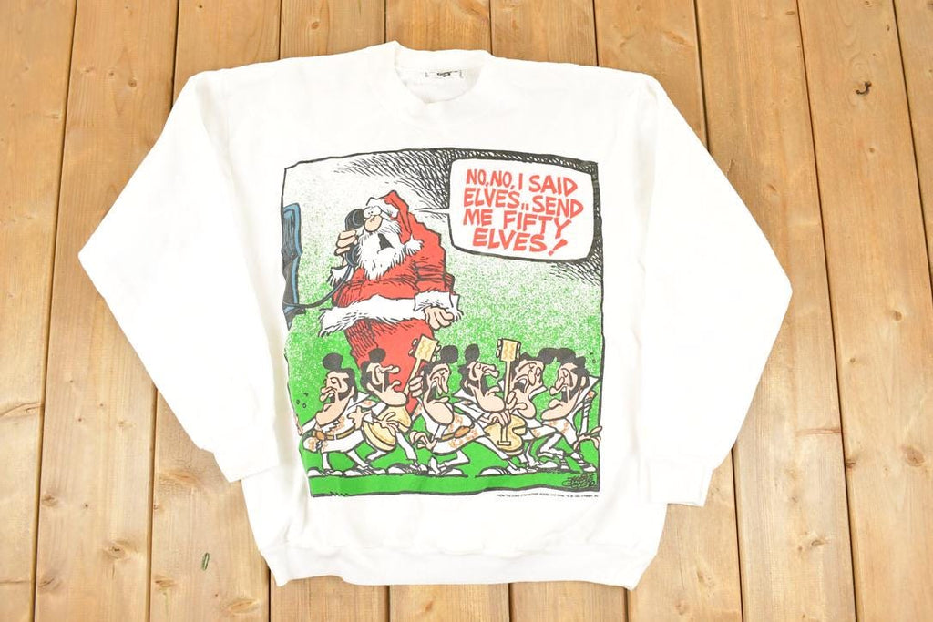 Vintage 1994 Mother Goose And Grim Elvis Santa Cartoon Comic Strip Comedy Christmas Crewneck Sweatshirt Men's M