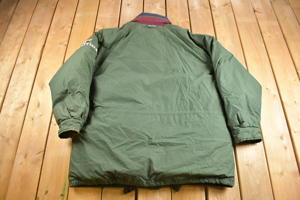 Vintage 1990s Nautica Puffer Jacket Size XL / Embroidered / Parka Jacket / Streetwear / Earth Tones