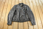 Vintage 1980s Sears Leather Moto Cafe Racer Biker Jacket Men's Large